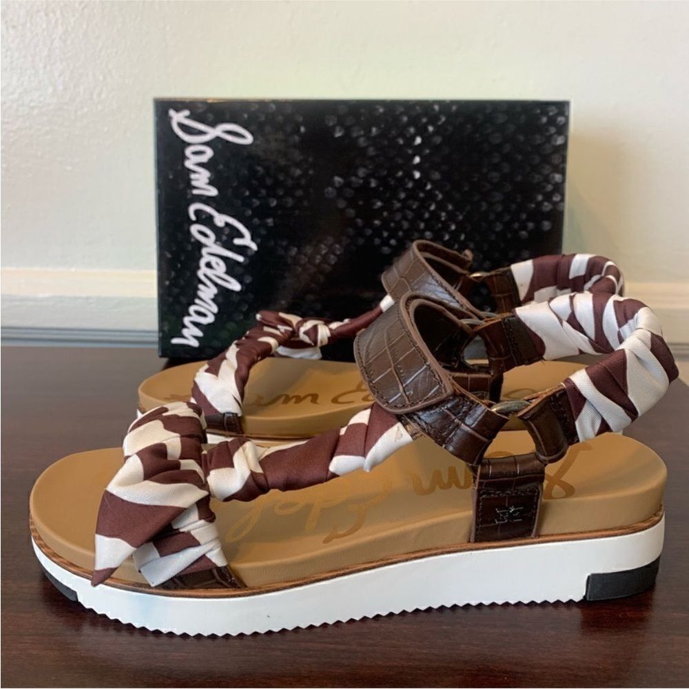 Sam Edelman Women’s ashie burgundy brown leather  silk wedge sandal Sz 9, NIB
